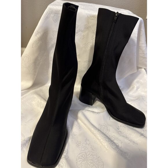 JEFFREY CAMPBELL 7 Black Block Heel Boot Bootie Stretch Mid Calf NEW - Picture 8 of 16